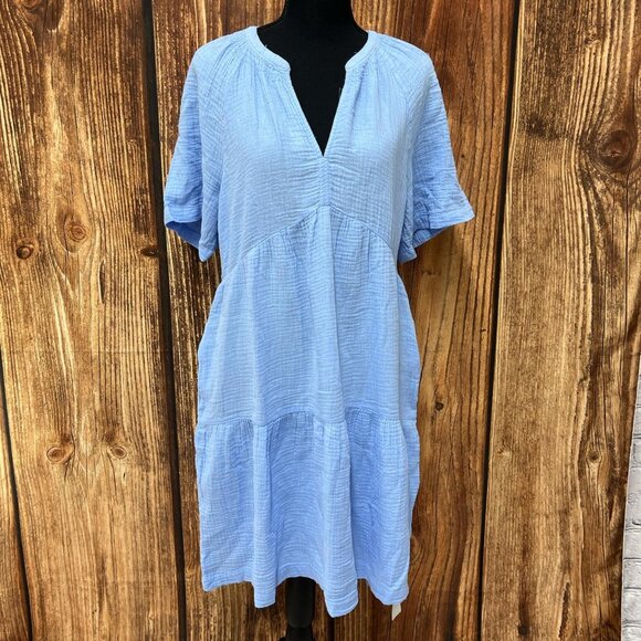 GAP Dresses & Skirts - NWT GAP Blue Cotton Tiered Dress – Pockets – 3/4 Sleeve – Size M